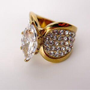 Stainless Steel TK316 Marked Gold Tone Marquise CZ Statement Ring Size 5.